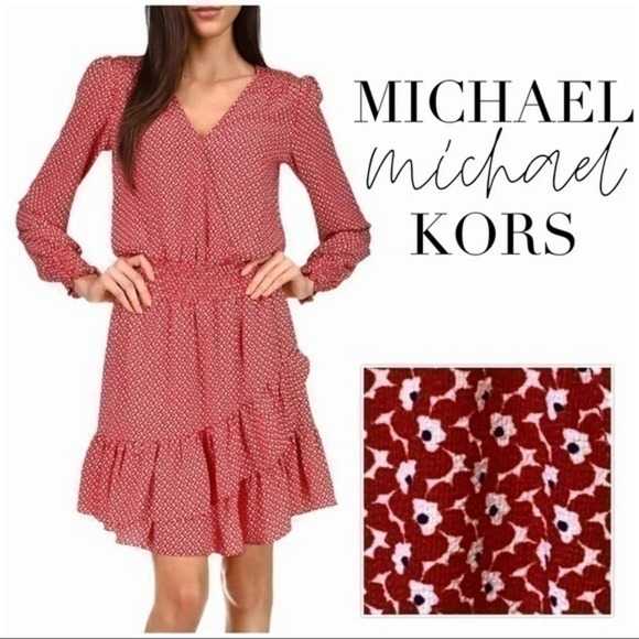 MICHAEL Michael Kors size M red and white Floral print Dress size M - Picture 1 of 14